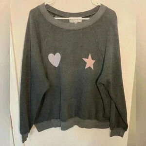 WILDFOX Gray Long Sleeve Crewneck Heart and Star Sweater Womens Size Large